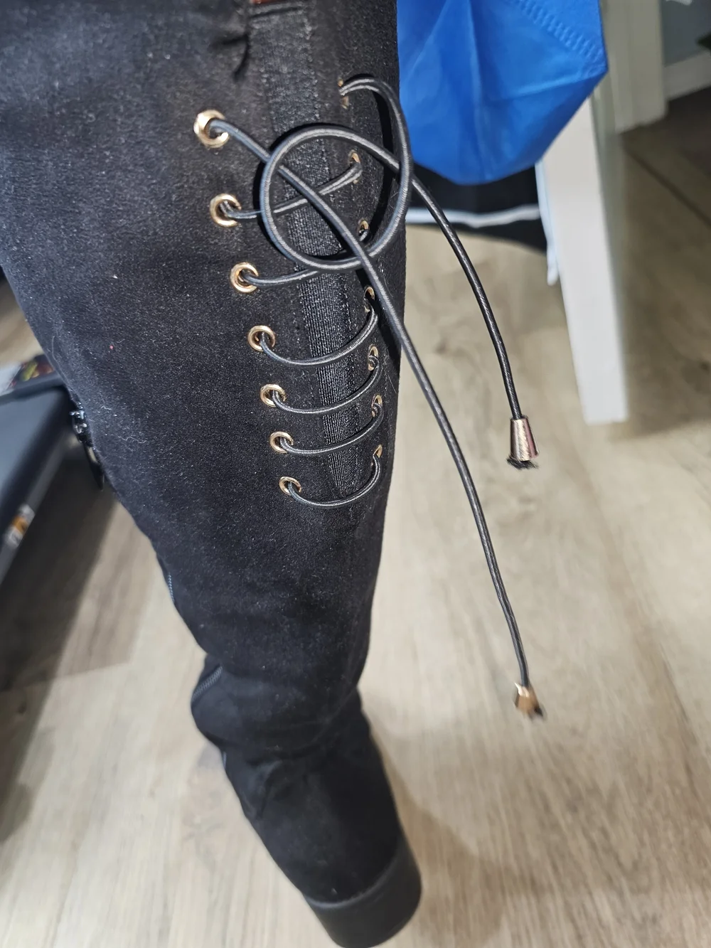 TOP Moda Black Over-the-Knee Lace-Up Boots